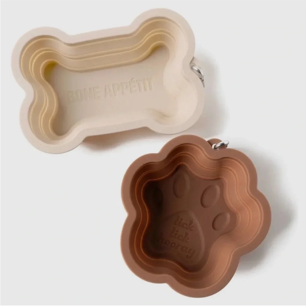 Modern Monkey Swag Collapsible Doggie Bone Dish Water Food Bowls NEW Travel